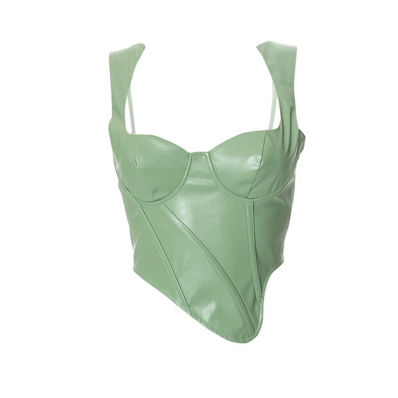 Sexy Women's Corset Top with Straps & Zipper - Green Patchwork Bustier for Cute Outfits | Perfect for Night Out, Date Night & Party Wear