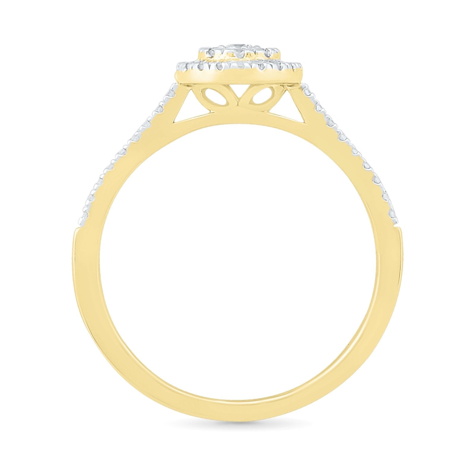 10k Yellow Gold Pave Diamond Round Illusion Ring with Diamond Halo - Elegant Bridal Jewelry for Engagement, Wedding & Anniversary Gifts