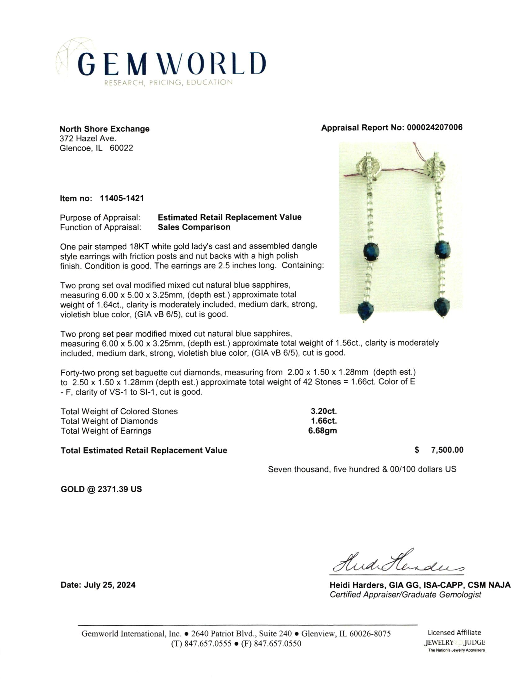18K White Gold Diamond and Sapphire Drop Earrings for Women - Elegant Dangle Earrings for Wedding, Party & Special Occasions