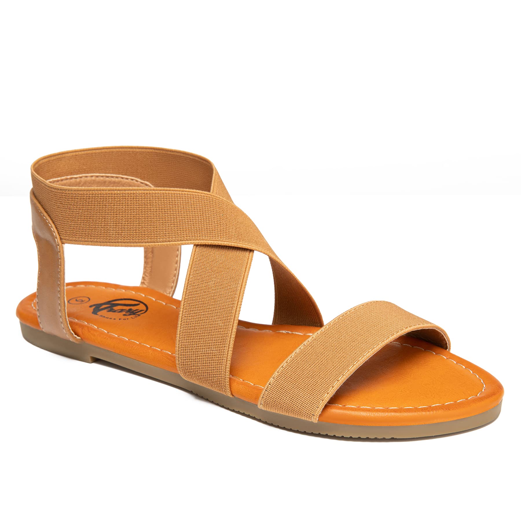 Trary Women's Dressy Summer Sandals - Comfortable Flat Open Toe Elastic Sandals for Wide Width - Cute & Stylish Casual Beach, Vacation, and Everyday Wear 2023