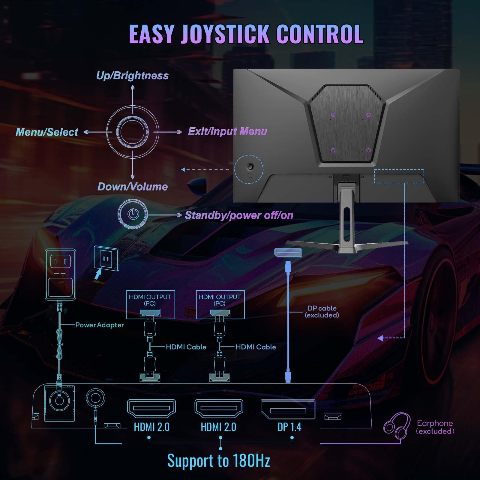 24 Inch Gaming Monitor - Minifire 180Hz 1ms IPS FHD Display with AdaptiveSync, 110% sRGB, Ultra-Thin Bezel, HDMI/DP Ports, Blue Light Shield - Perfect for Esports, PC Gaming & Home Office (Includes HDMI Cable)