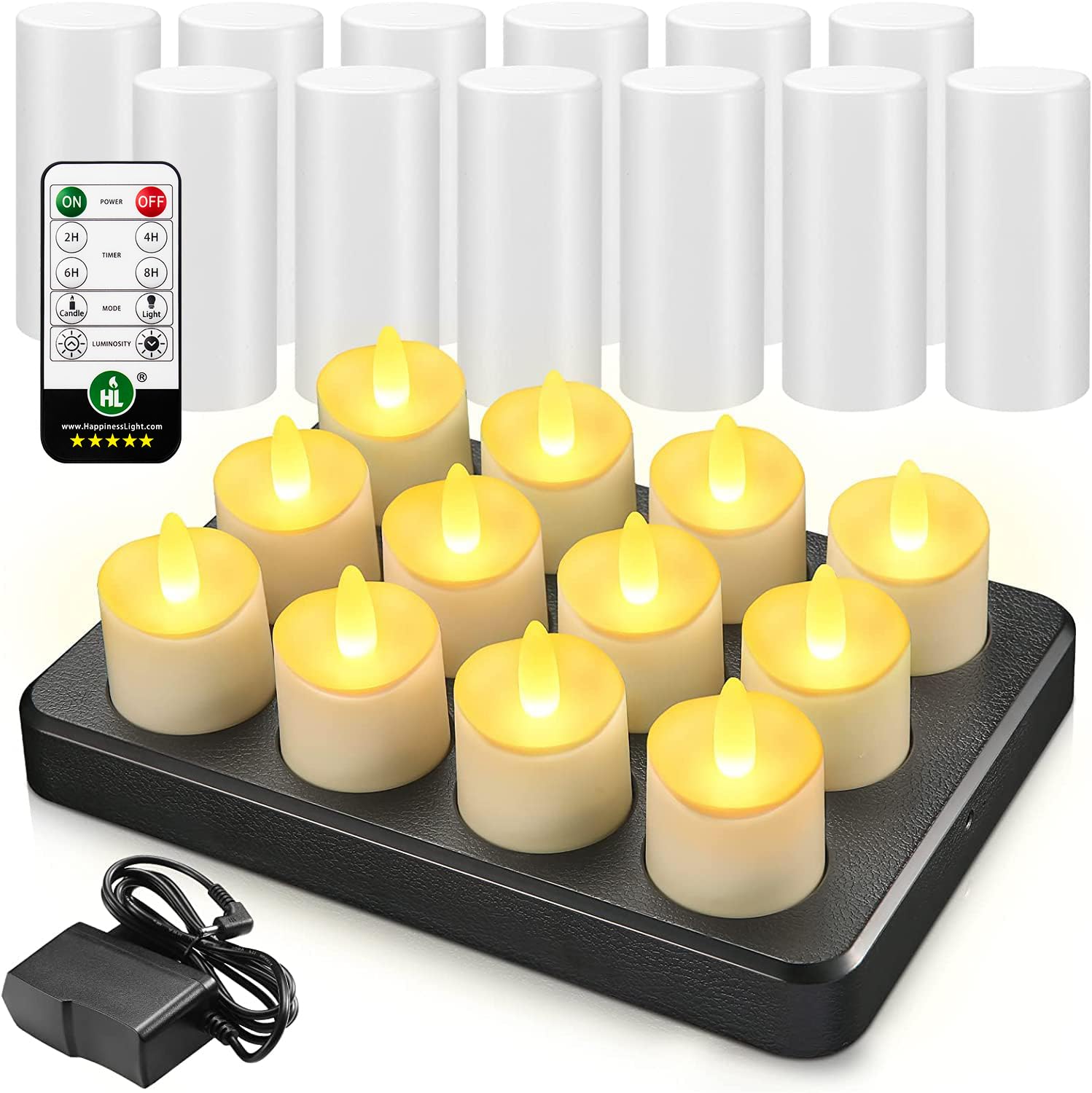 HL Flameless LED Candles with Remote & Timer - 12 Pack Rechargeable Waterproof Outdoor Tea Lights, 100+ Hours Battery Life, Warm White Votive Floating Candles for Wedding, Party, Festival Decor - Perfect for Home, Garden, Patio, and Holiday Lighting
