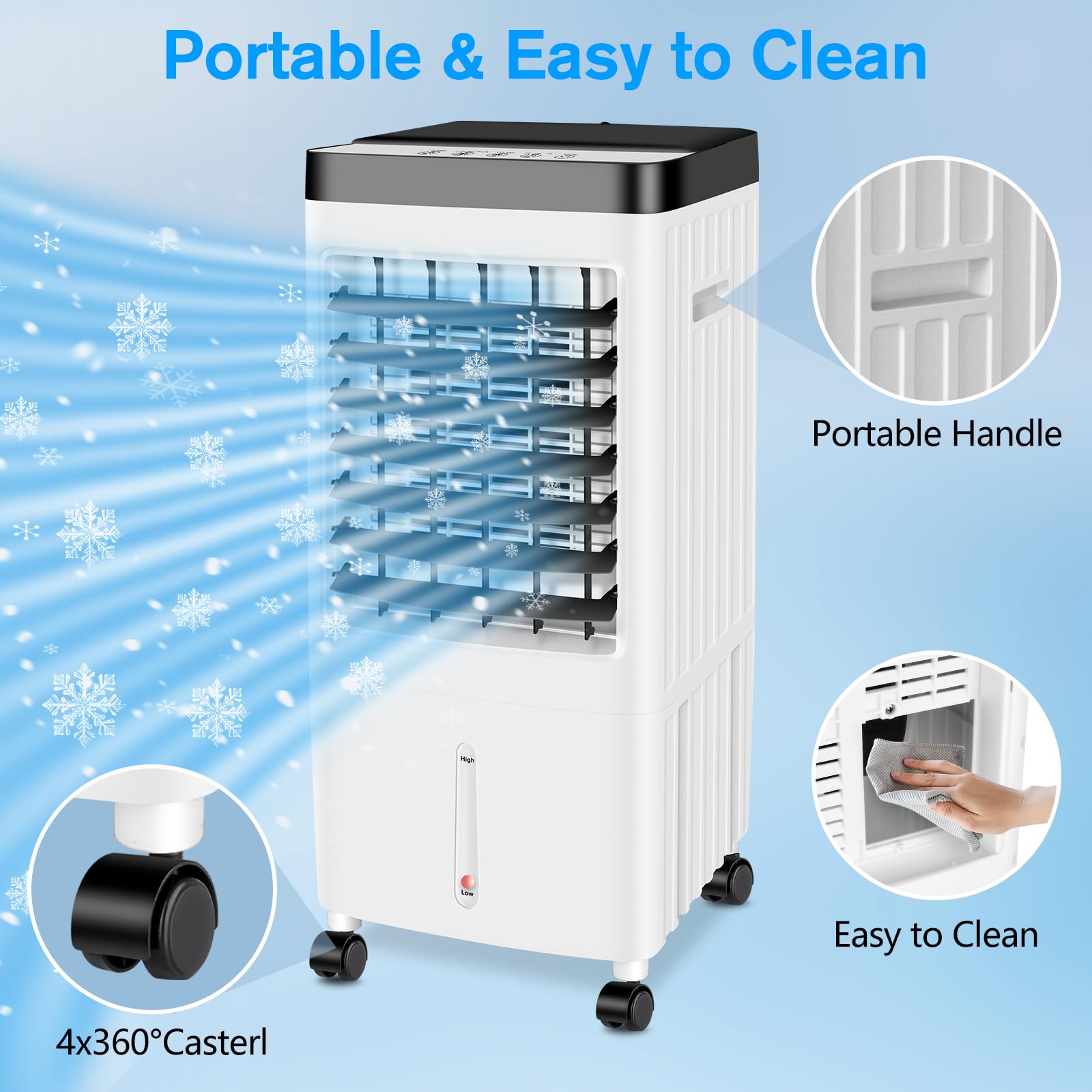 Portable Air Conditioner 3-in-1 with 3.2 Gallon Water Tank - Evaporative Cooler, AC Unit with Timer, 3 Speed Settings & 80° Oscillation - Perfect for Bedroom, Kitchen, Office & Home Cooling