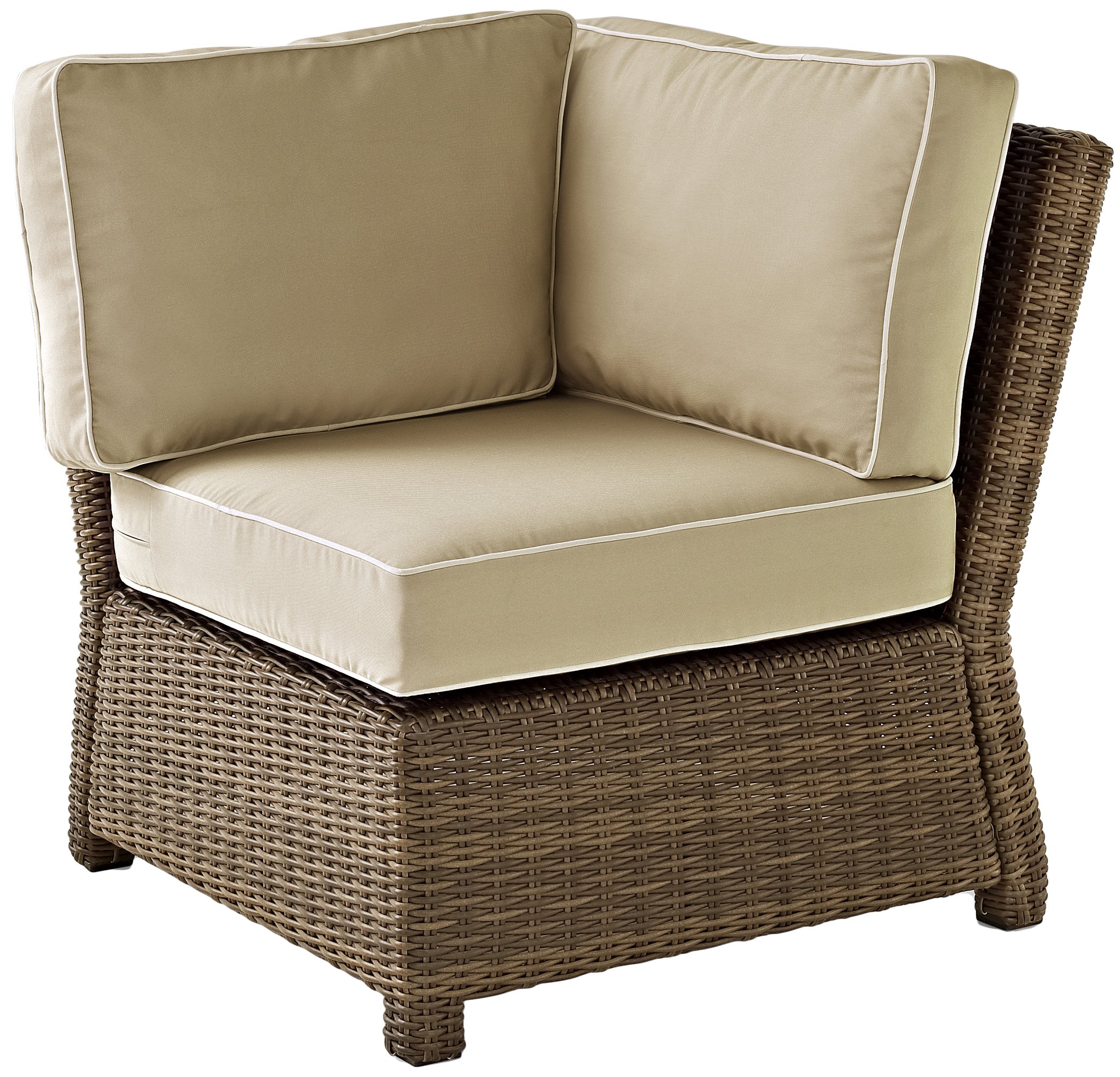 Crosley Bradenton Wicker Corner Outdoor Sectional Chair - Brown with Sand Cushions for Patio, Porch, Deck & Backyard | Durable All-Weather Furniture for Relaxing & Entertaining Outdoors