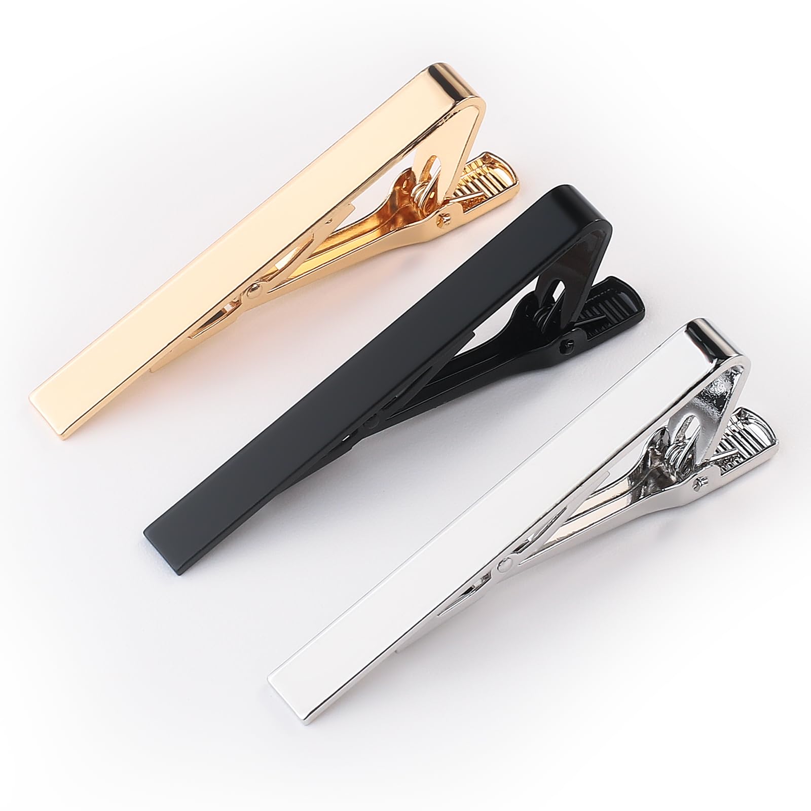 Men's Tie Clips 3-Pack - Silver Gold Black Tie Bars for Office & Formal Events