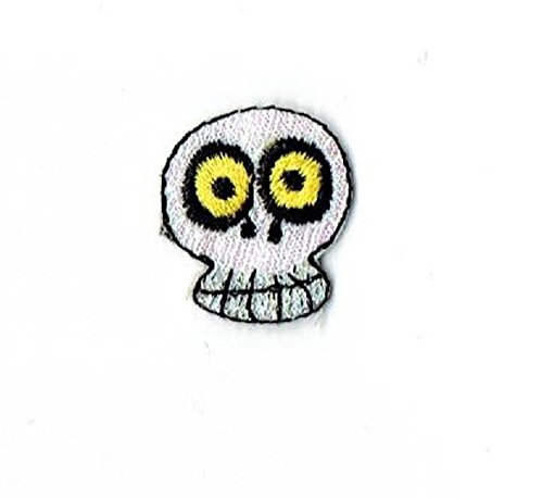 Small Mini White Skeleton Skull Halloween Embroidered Iron On Patch - Perfect for DIY Costumes, Jackets, Bags & Halloween Decorations