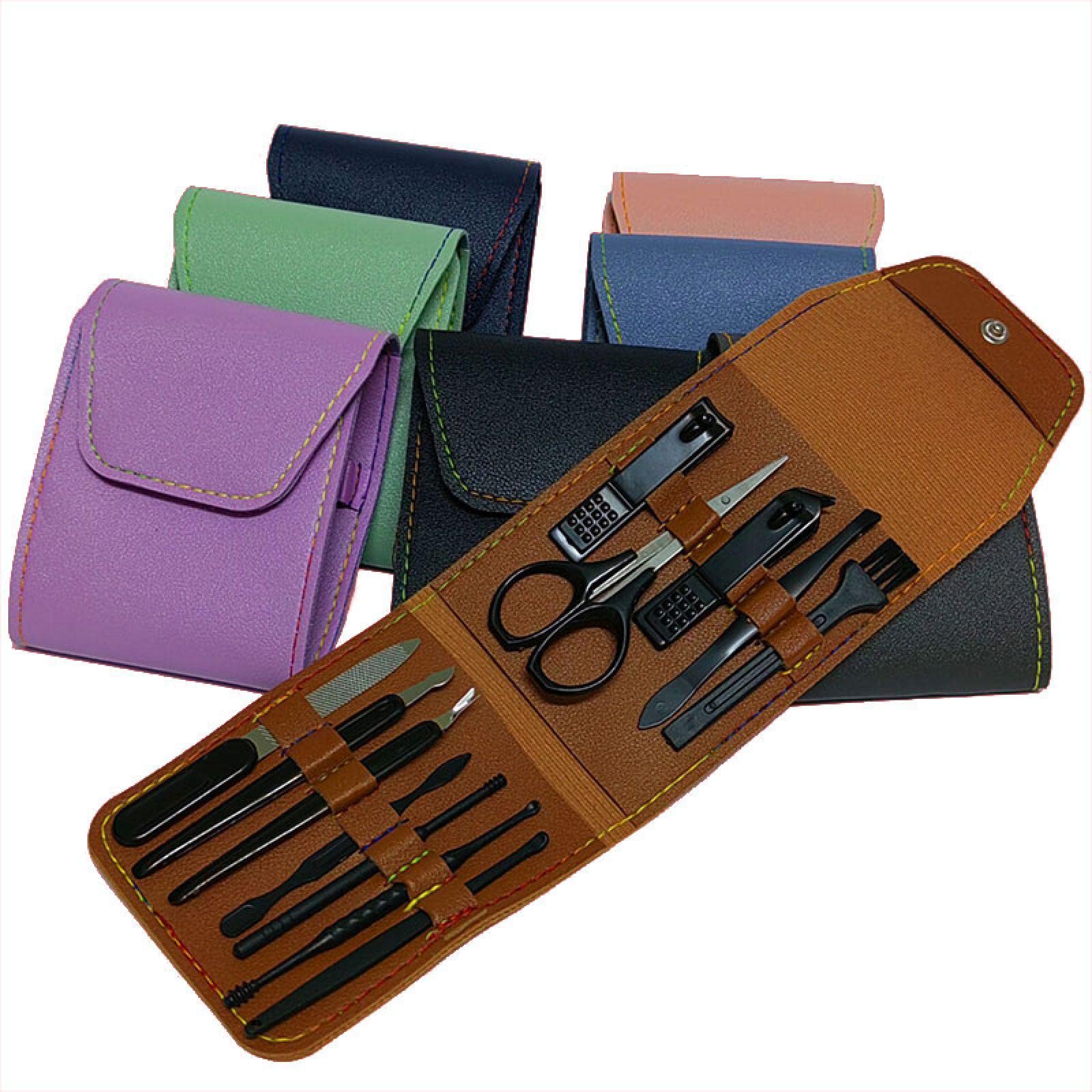 Premium 7/12/16 Pcs Multifunctional Nail Clipper Set with Leather Case - Travel & Home Manicure Kit for Toenails & Fingernails - Includes Facial Care Tools (12pcs, Light Blue) - Perfect for Travel, Gifts & Daily Nail Care