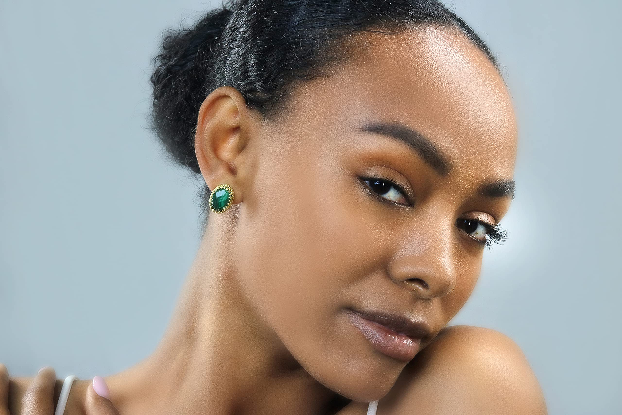 Handmade Oval Malachite Stud Earrings for Women - Fashion Gemstone Jewelry - Wedding, Party & Everyday Statement Earrings - Choose Your Material (Perfect Gift for Birthdays, Anniversaries & Special Occasions)
