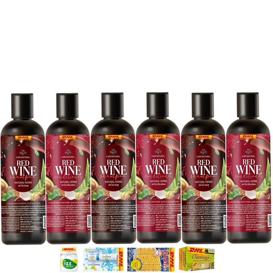 300ml Havilah K.Sri Red Wine Herbal Shampoo & Hair Treatment - Black Shiny Soft Smooth Hair (3-Pack) | Sulfate-Free & Natural Ingredients | For Dry, Damaged Hair & Scalp Care | DHL Shipping Included