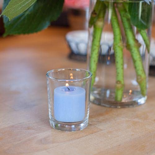 144 Light Blue Ocean Breeze Scented Richland Votive Candles with 144 Clear Glass Eastland Holders - Perfect for Weddings, Spa Relaxation & Home Decor