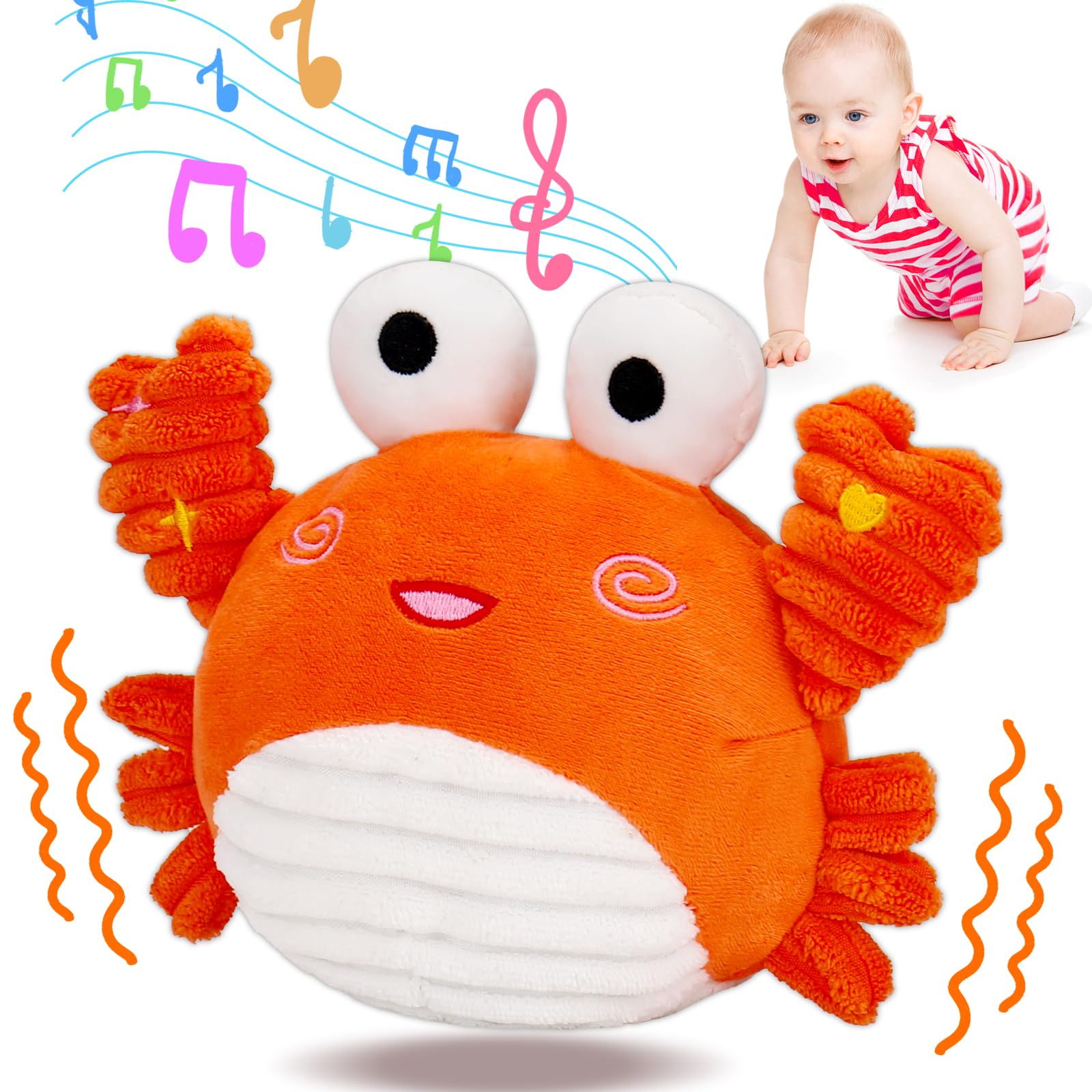 Interactive Musical Crawling Crab Toy for Babies 6-12 Months - Tummy Time Sensory Plush Animal with Lights & Sounds - Best Infant Toddler Learning Toy & 1st Birthday Gift for Boys Girls (Ideal for Early Development & Playtime Fun)