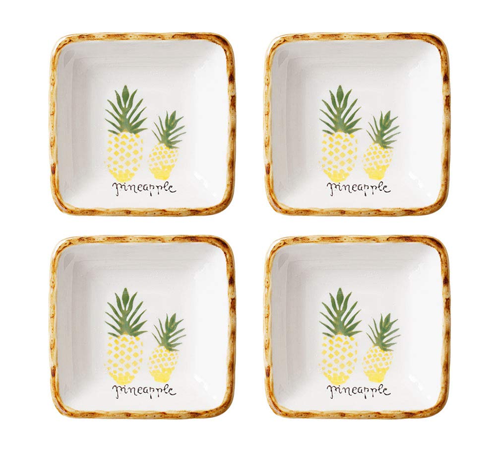 Mathew Pineapple Print Ceramic Serving Plates - Set of 4 Multipurpose Dishes for Seasoning, Sauces, Side Dishes & Snacks | Perfect for Dining, Entertaining & Kitchen Decor