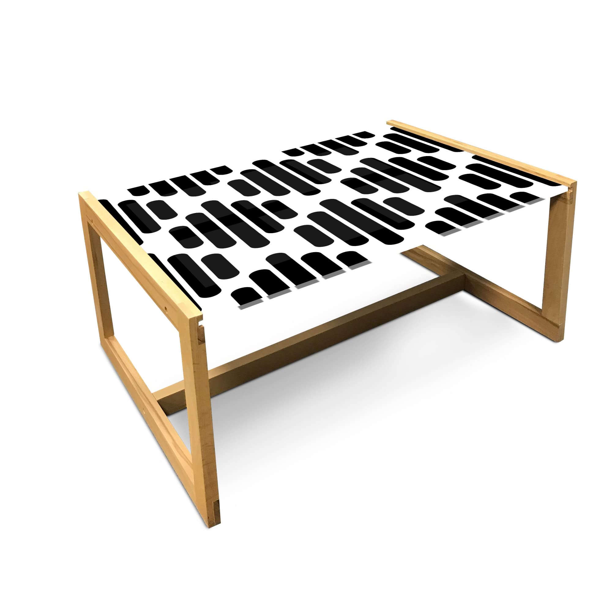 Ambesonne Modern Boho Coffee Table - Black & White Geometric Stripes Abstract Art Design, Acrylic Glass Top with Wooden Frame - Perfect for Living Room, Office or Dorm Decor - Large Charcoal Grey Center Table