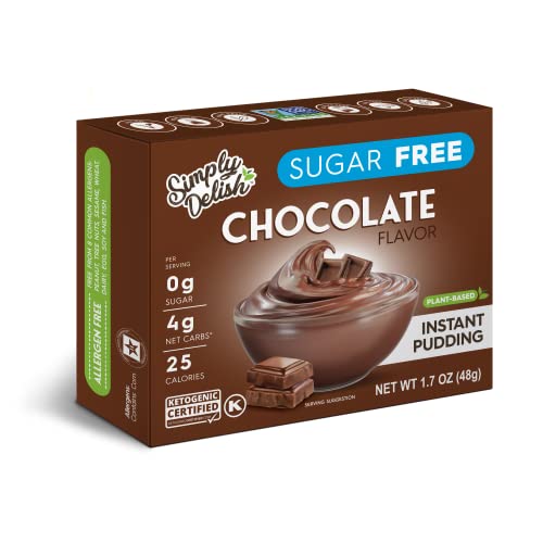 Simply Delish Natural Instant Chocolate Pudding Mix - Sugar Free, Non-GMO, Gluten Free, Fat Free, Vegan & Keto Friendly Dessert - 1.7oz (3-Pack) | Perfect for Healthy Snacks, Quick Desserts & Ketogenic Diet Meals