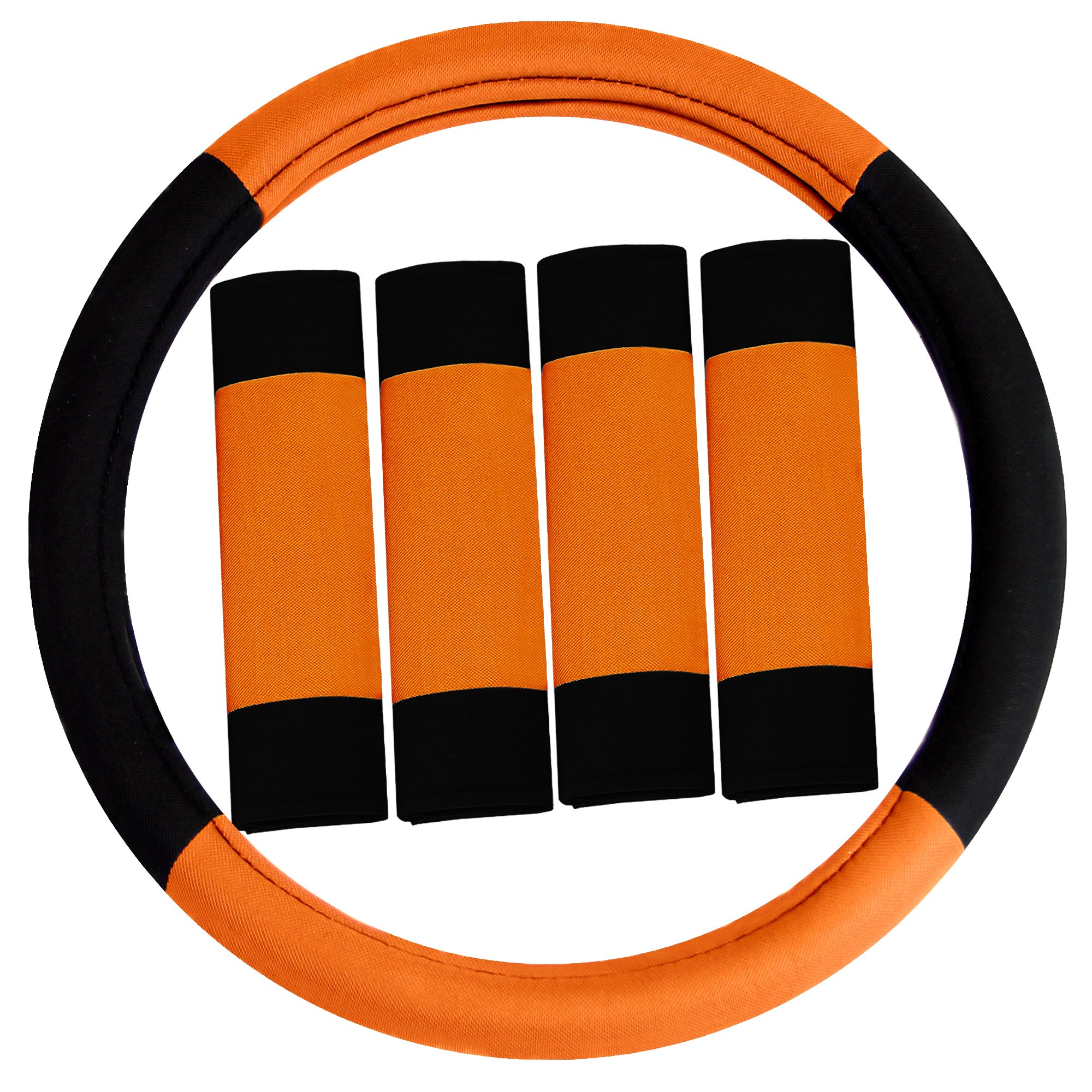 Premium FH Group Orange Striped Car Seat Covers Full Set - Universal Fit for Cars, Trucks & SUVs | Airbag Compatible, Split Rear Design | Durable Interior Accessories for Commuting, Road Trips & Family Protection