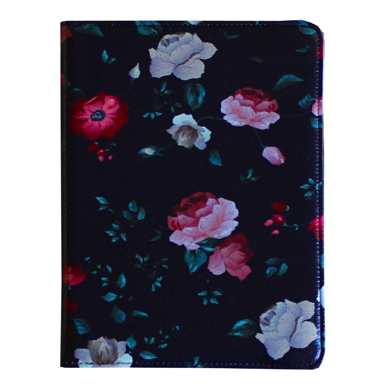 Rotating Stand Smart Cover Case for iPad Air 1 (2013) - Magnetic Auto Wake/Sleep | Compatible with iPad Air A1474 A1475 A1476 | Black Flower Design | Perfect for Work, Travel & Home Use