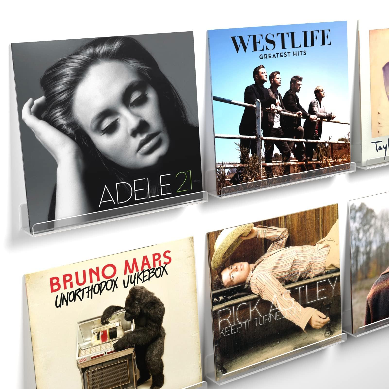 12 Inch Clear Acrylic Vinyl Record Wall Shelf - Floating Display Holder for Albums, Magazines & Kids Books - Space-Saving Wall Mount Storage for Bedroom, Living Room & Music Room (6 Pack) - Perfect for Organizing Records, Displaying Collections & Creating Stylish Home Decor