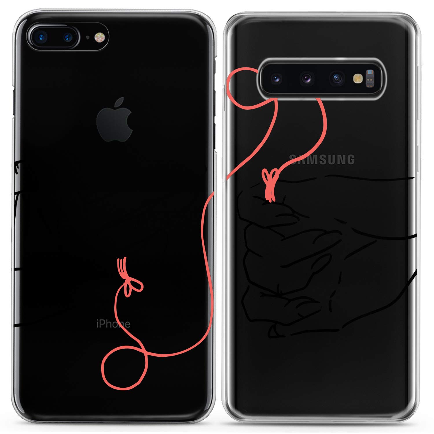 Matching Couple Phone Cases for iPhone 16/15/14/13/12/11 Pro Max/Mini/XS/X/6s/8 Plus/7+/XR/10/SE/5 - Cute Red String Hands Design Silicone Cover - Perfect Anniversary Gift for Him & Her - Ideal for Couples, Relationships and Valentine's Day