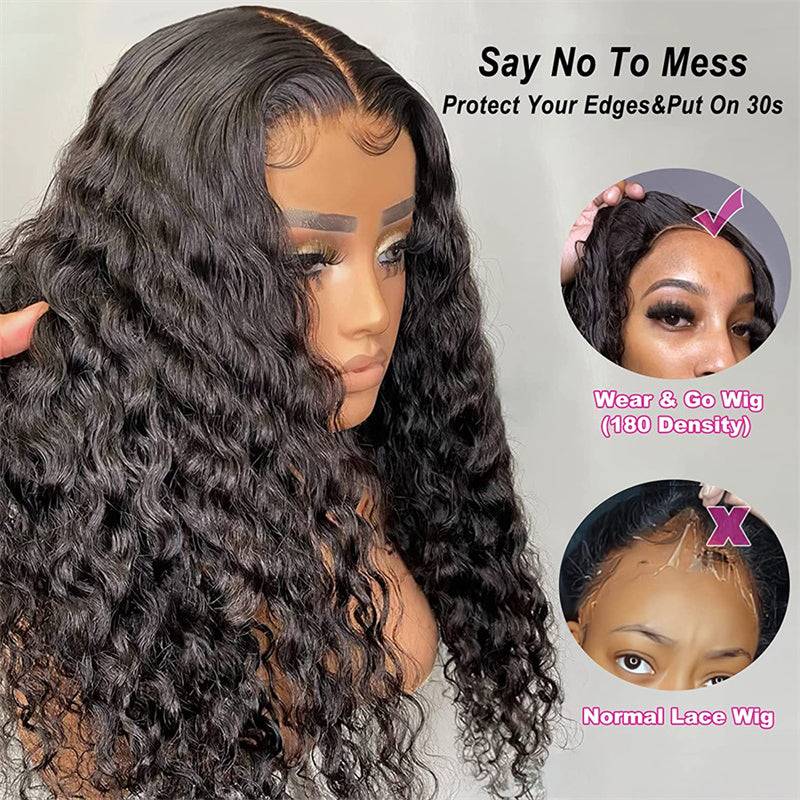 Eullair Deep Wave Glueless Human Hair Wig - 6x4 5x5 HD Lace Closure Wig - Pre Cut, Pre Plucked Hairline - 30s Quick Install - Perfect for Daily Wear, Parties & Special Occasions