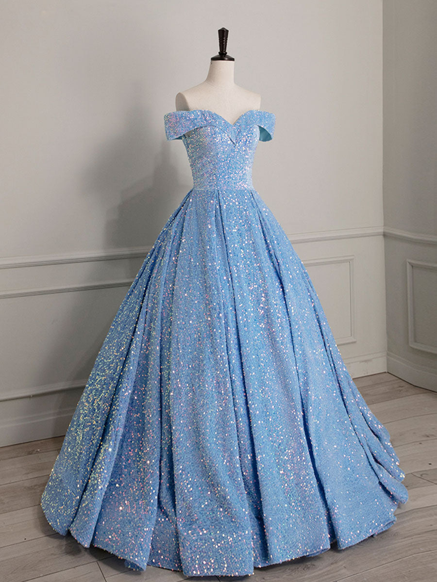 Elegant A-Line Sweetheart Neck Velvet Sequin Blue Long Prom Dress - Formal Evening Gown for Homecoming, Ball & Special Occasions