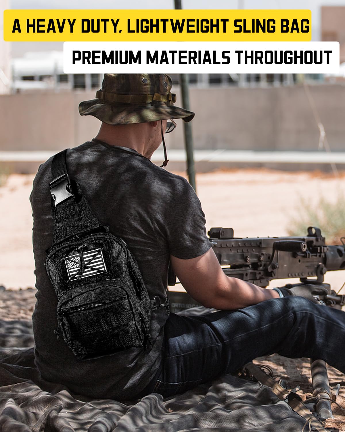 Tactical Sling Bag for Men - Military Crossbody Chest Pack - Durable EDC Shoulder Backpack for Hunting, Hiking, Fishing, Camping & Outdoor Adventures - Perfect for Travel, Cycling & Range Gear (Black)