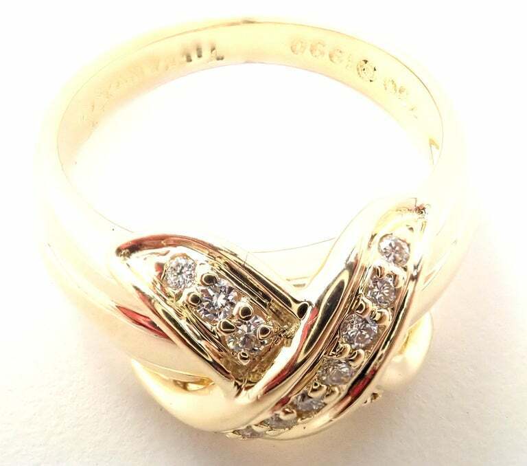 Authentic Tiffany & Co 18K Yellow Gold Diamond Signature X Band Ring for Women - Luxury Wedding, Anniversary & Engagement Jewelry Gift