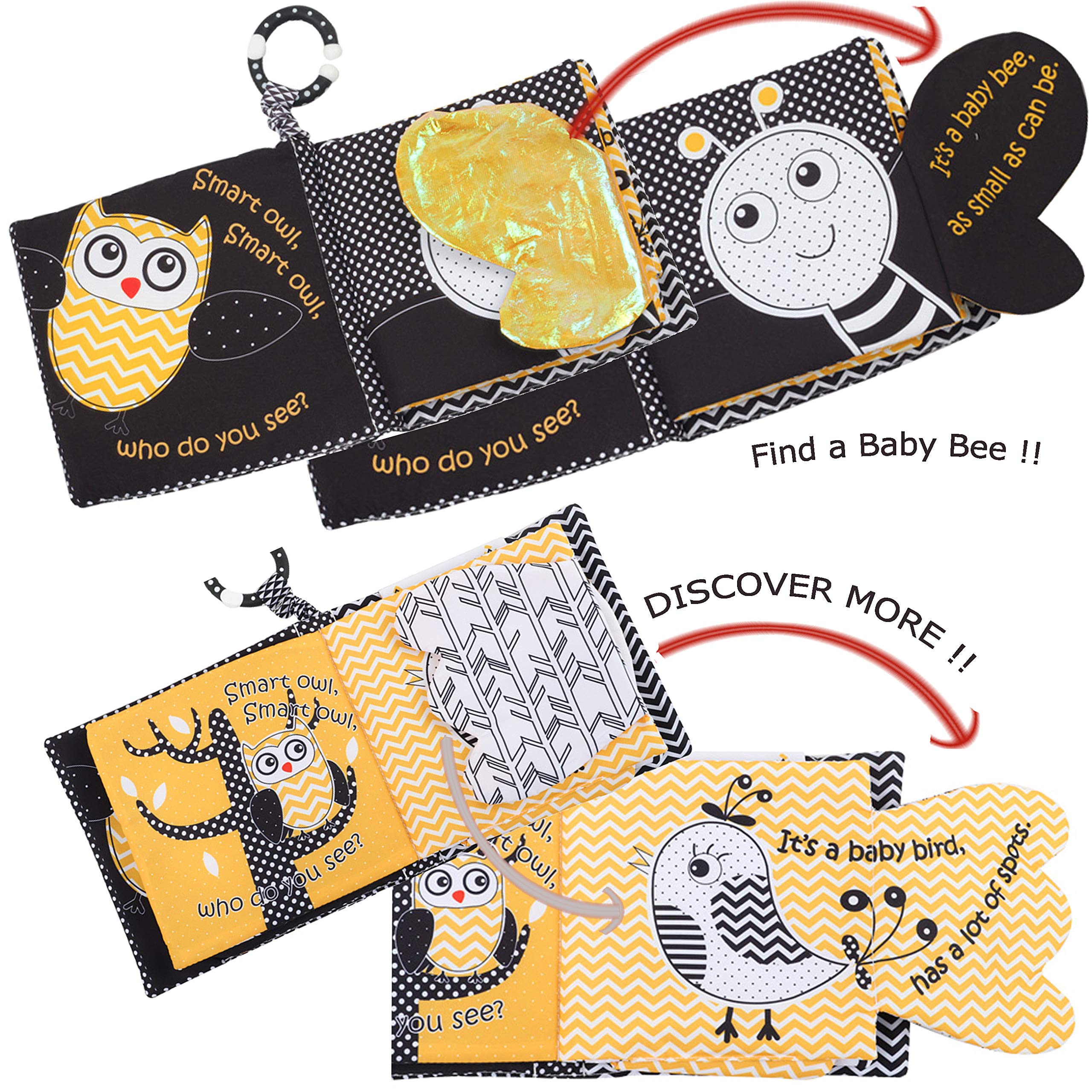 Soft Touch & Feel Crinkle Baby Books for Infants 0-12 Months - High Contrast Sensory Toys with Teether & Mirror for Tummy Time - Perfect Christmas & Shower Gift for Boys & Girls (Owl Design) - Ideal for Early Learning, Sensory Development & Playtime