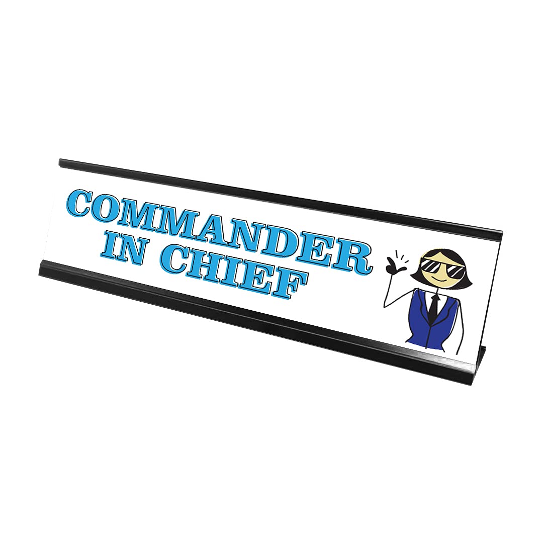 Commander in Chief Female Desk Sign - 2 x 8 Inch Funny Office Nameplate for Women Leaders - Perfect for Executive Desks, Boss Gifts & Workplace Motivation