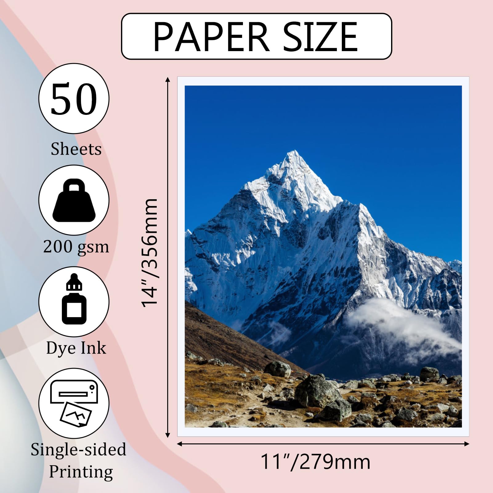 ZBEIVAN 11x14 Glossy Photo Paper - 50 Sheets, 200 GSM, Premium Inkjet Printer Paper for Dye Ink - Ideal for Photo Printing, Scrapbooking & Professional Photography