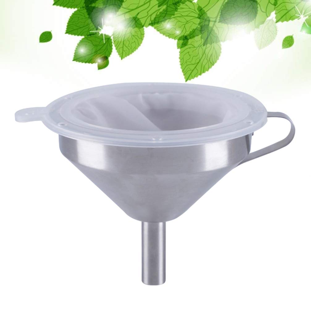 Premium Wine Filtering Kit - Fine Mesh Filter Bags, Cooking Strainer & Metal Funnel Set for Home Brewing, Coffee, Juice Making | Cabilock Kitchen Skimmer with Durable Food Grade Screen (Large White) - Perfect for Winemaking, Cocktail Mixing & Food Preparation