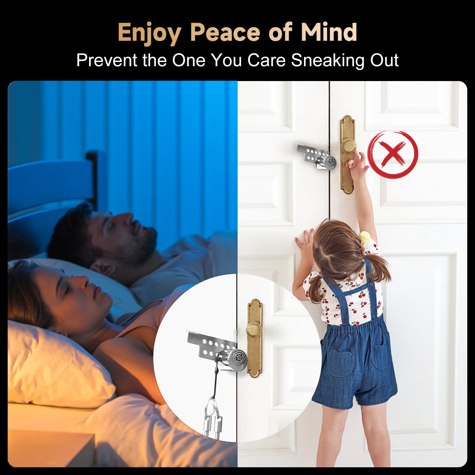 MOSECYOU Portable Keyed Door Lock - No Drill Installation for Home, Apartment, Bedroom, Hotel & Travel Security | Child Safety Protection Extra Lock with Key | Perfect for Temporary Use, Renters & Enhanced Privacy