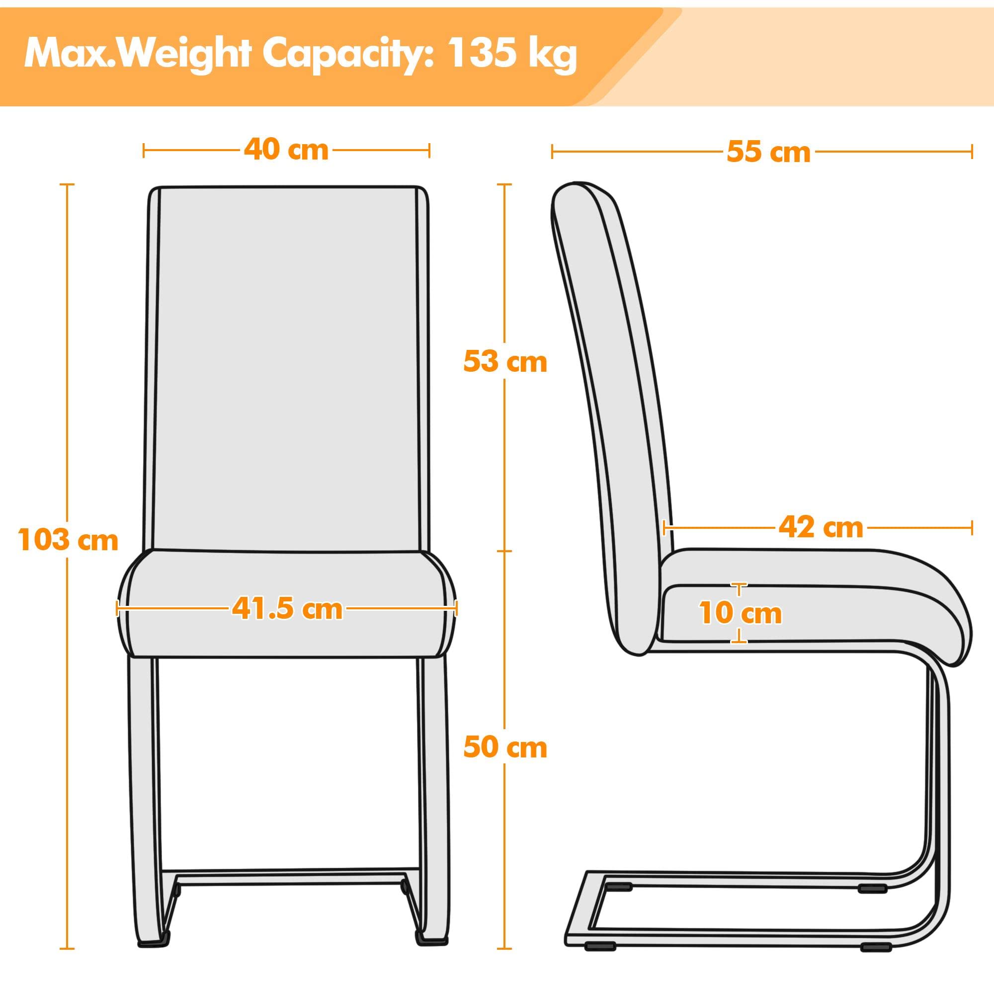 Yaheetech 4-Piece White Modern Dining Chairs Set - Faux Leather Upholstered Kitchen Chairs with Chrome Legs & High Back - Perfect for Dining Room, Kitchen, Cafe, and Restaurant Use