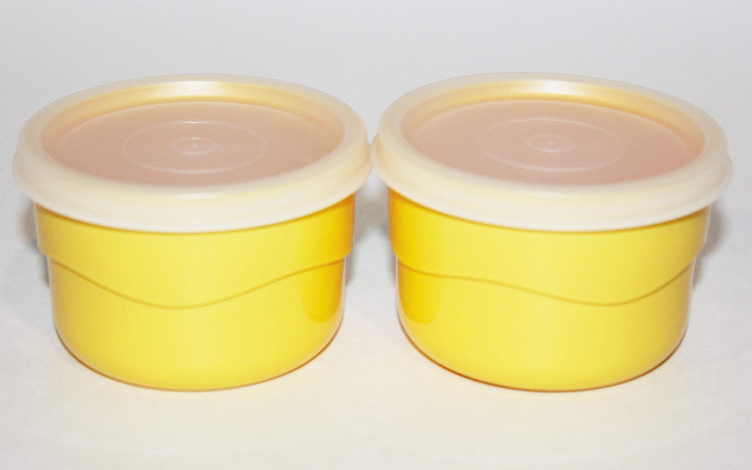 Vintage Tupperware Set of 2 Yellow Wavy Snack Cups with Airtight Lids - Perfect for School Lunches, Picnics & Food Storage