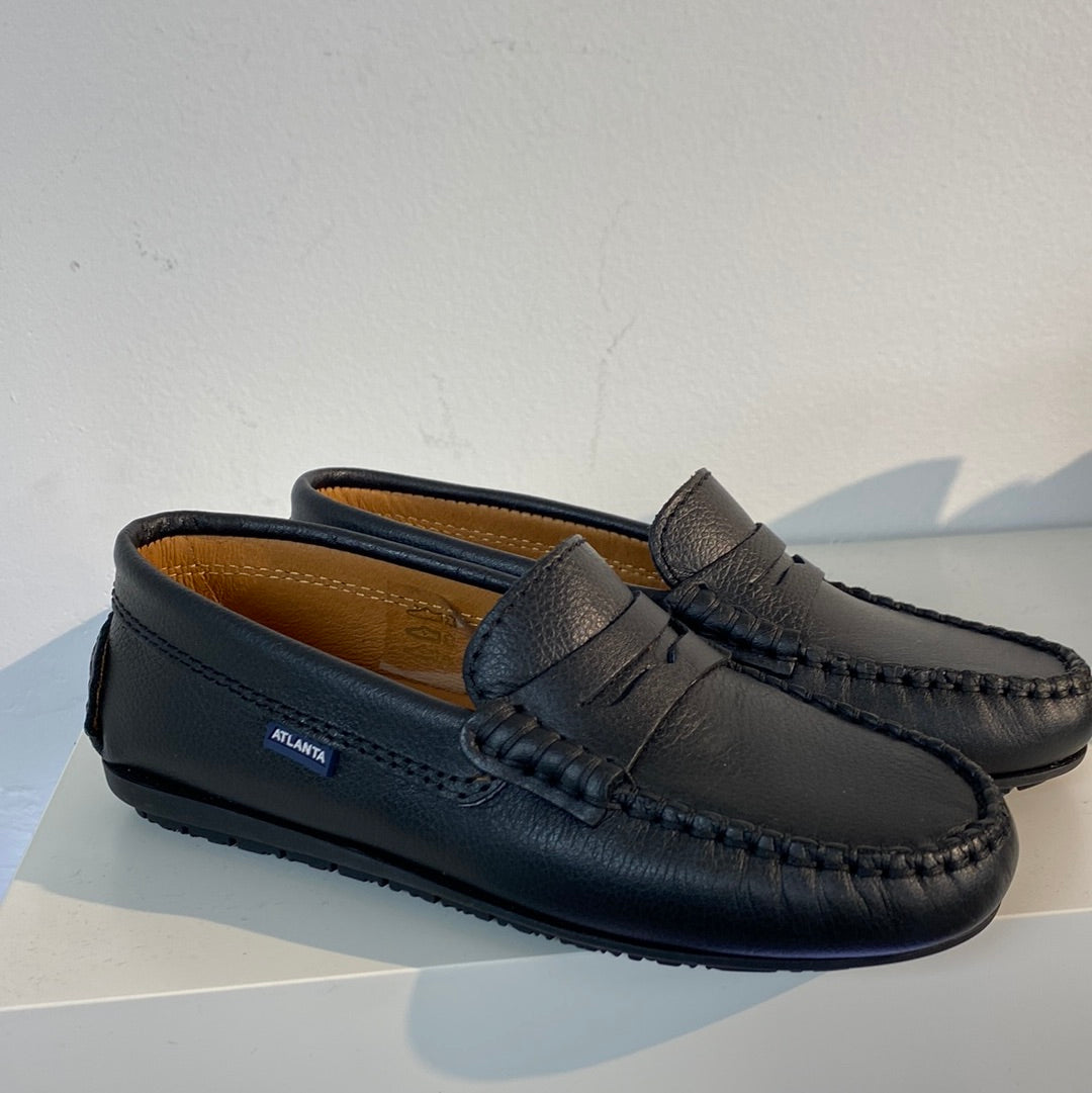Premium Atlanta Black Grainy Penny Loafers for Men - Classic Moccasin Style Comfortable Dress Shoes for Business, Casual & Formal Occasions