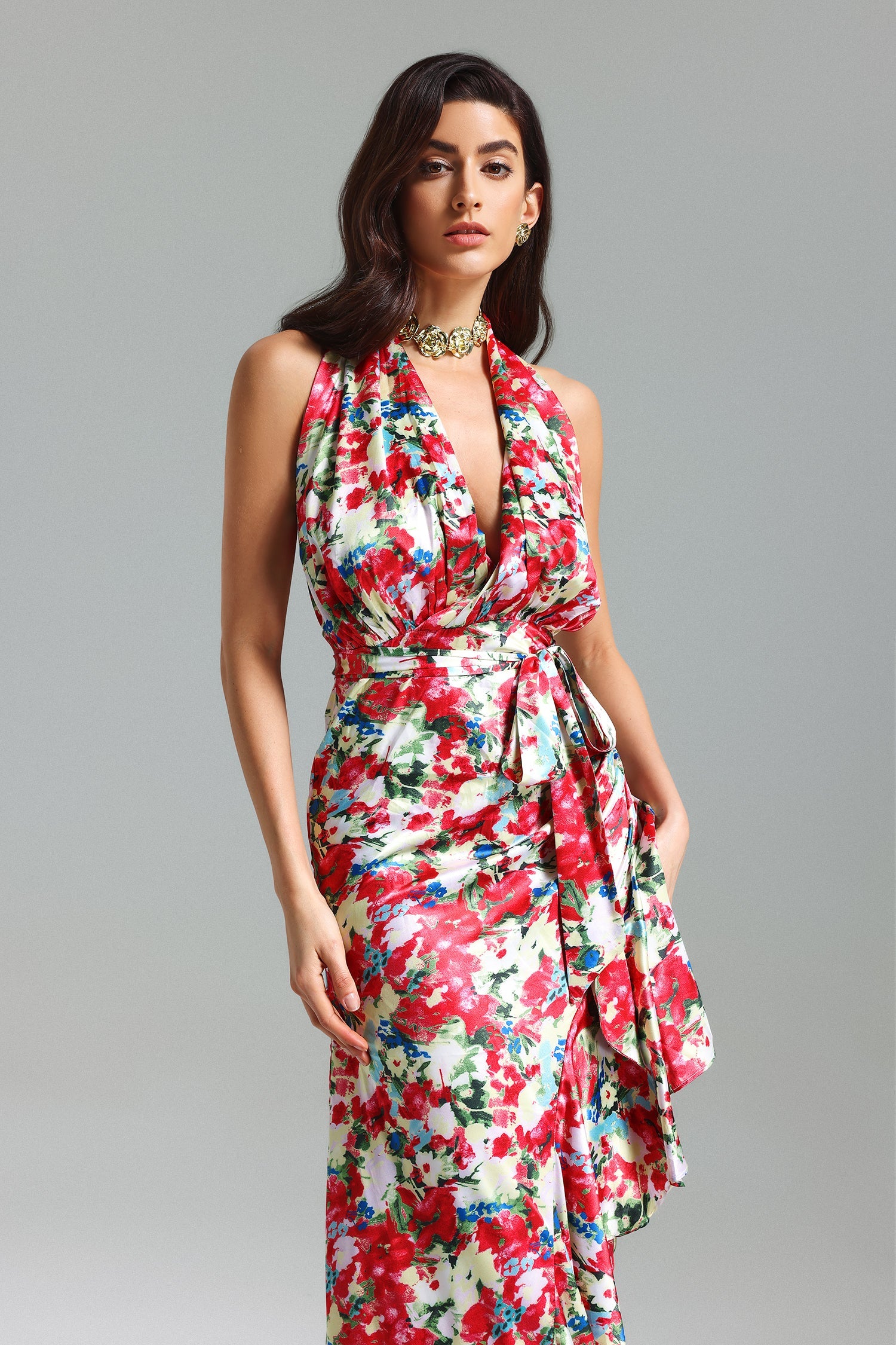 Unica Floral Print Halter Ruffled Dress for Women - Perfect for Summer Parties, Beach Vacations & Date Nights