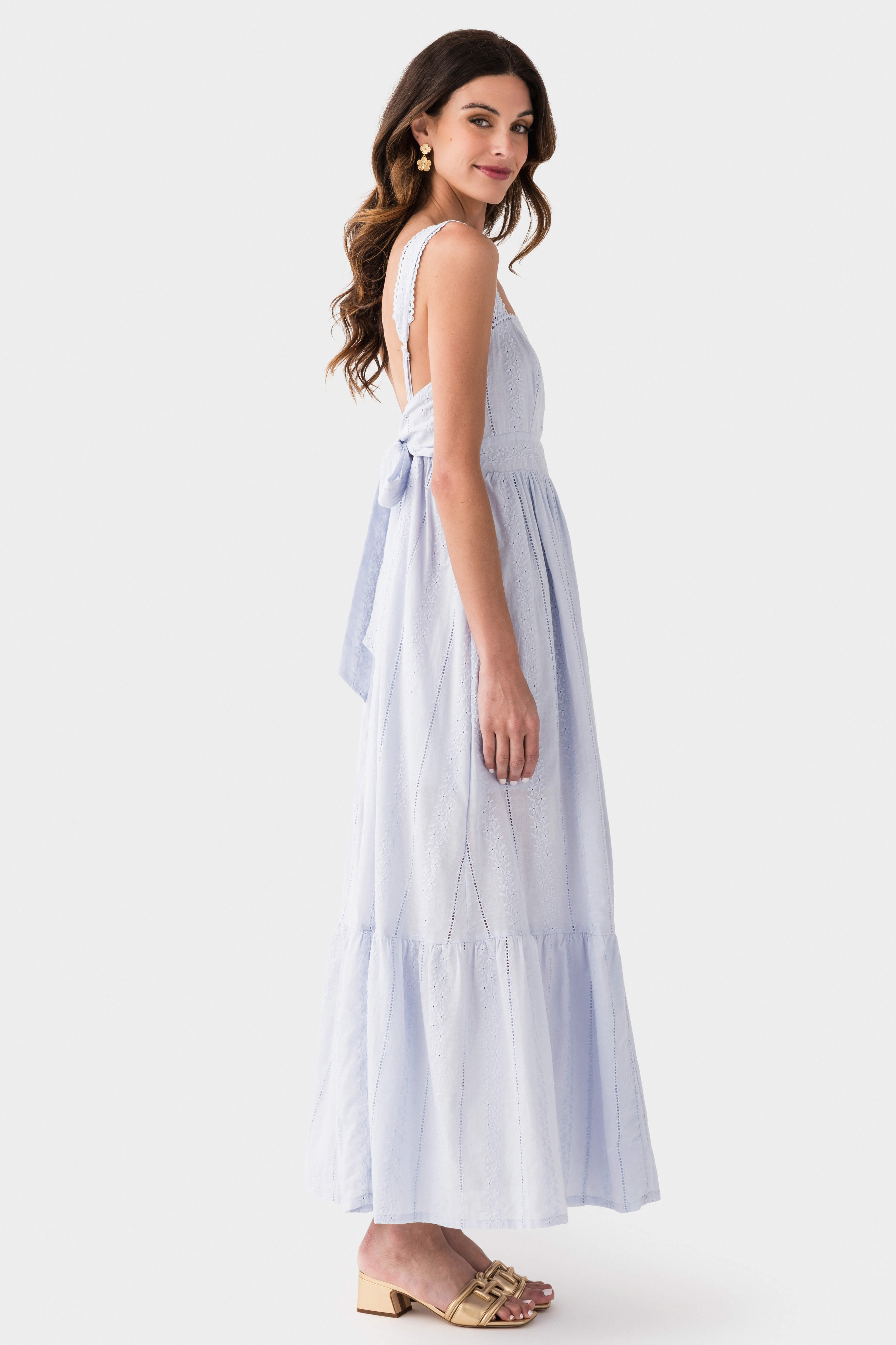 Elegant Sunbeam Eyelet Lace Trim Maxi Dress for Women - Summer Beach Wedding Party & Vacation Outfit