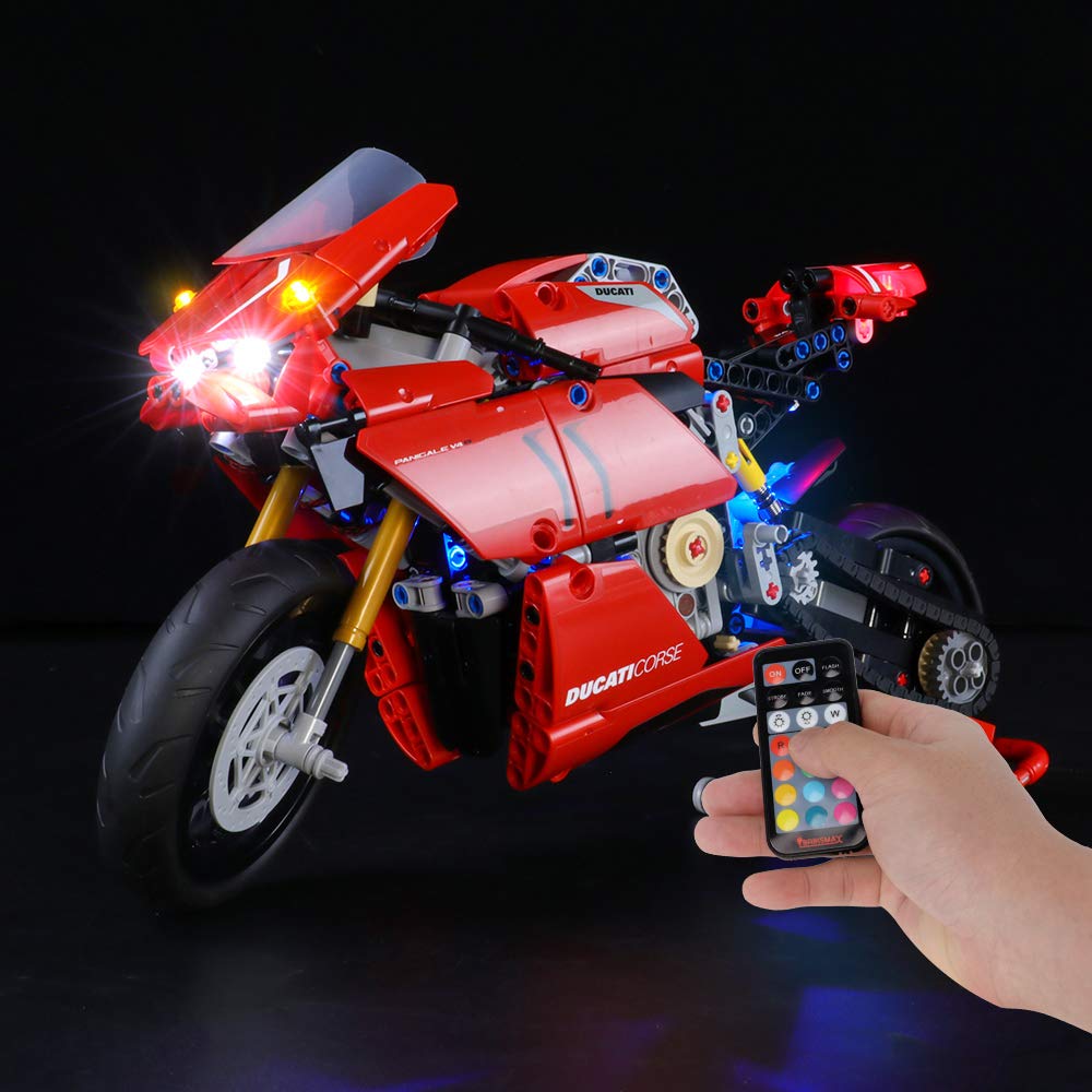 BRIKSMAX LED Light Kit for Lego Ducati Panigale V4 R Technic Model 42107 - Remote Control Version (Building Model Not Included) - Perfect for Motorcycle Enthusiasts & Night Display