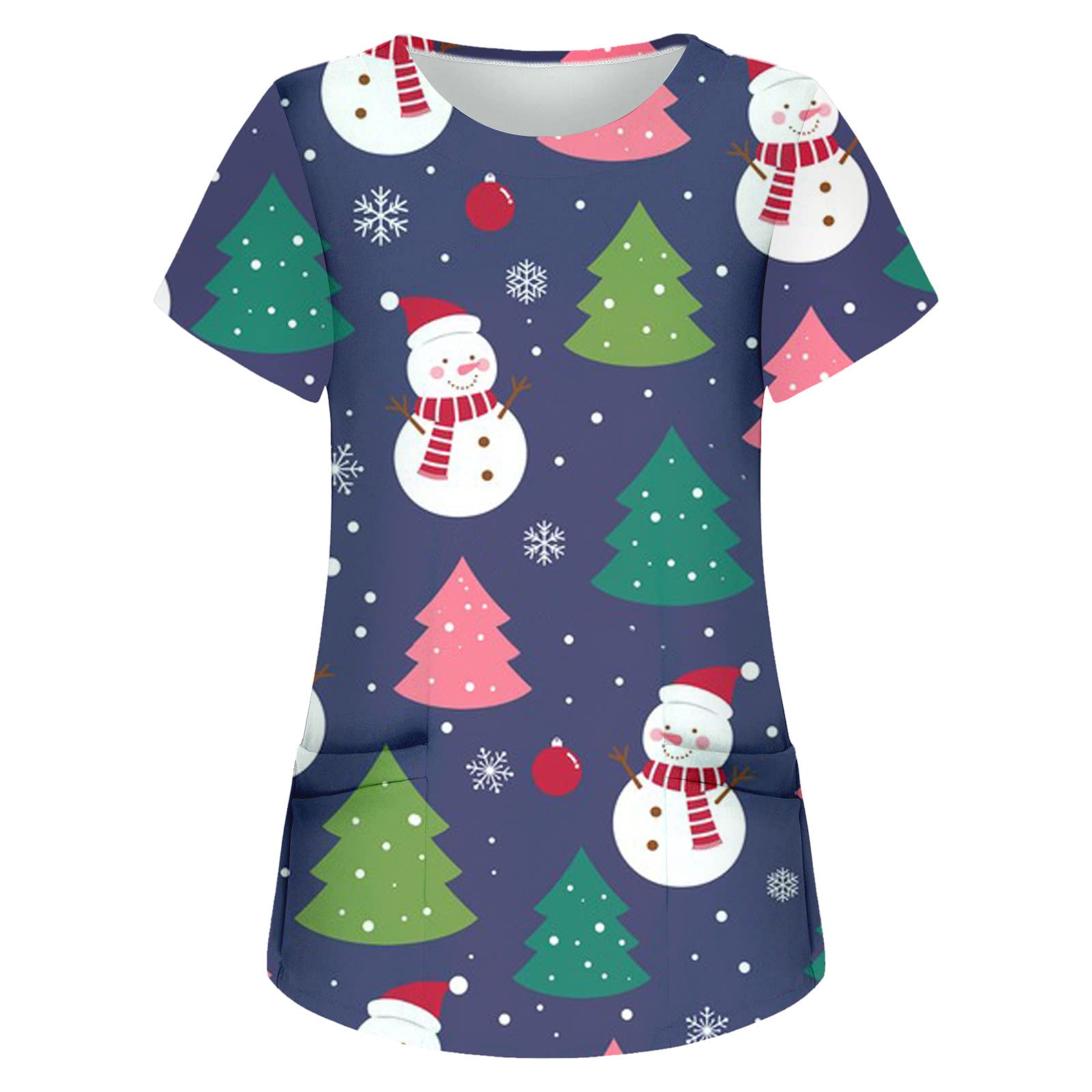 Women's Short Sleeve V-Neck Printed Scrub Tops - Comfortable Workwear Uniform Tunics for Nurses & Medical Professionals | Perfect for Hospital Shifts & Healthcare Jobs