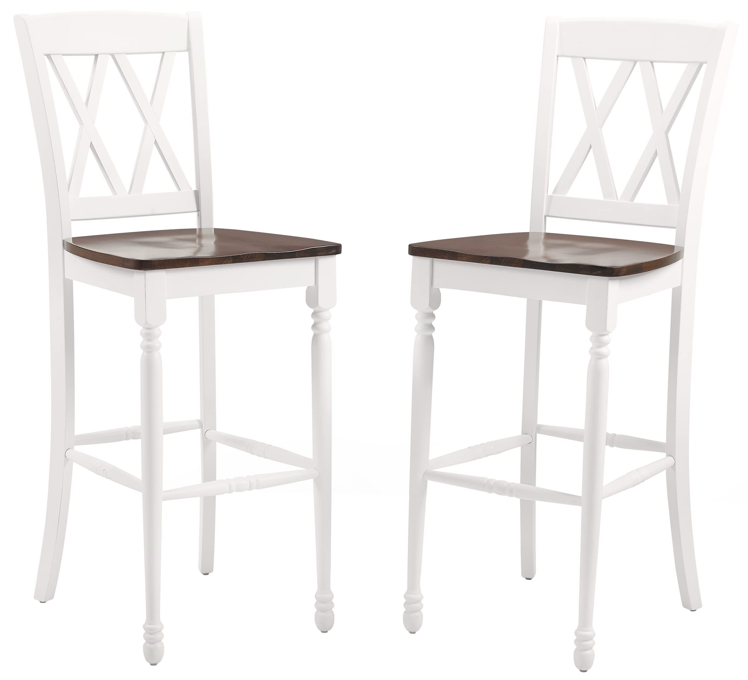 Crosley Furniture Shelby Wood X Back Bar Stools Set of 2 - Vintage Style Counter Height Stools for Kitchen Island, Breakfast Bar & Pub Table - Solid Wood Construction with X-Shaped Back Design