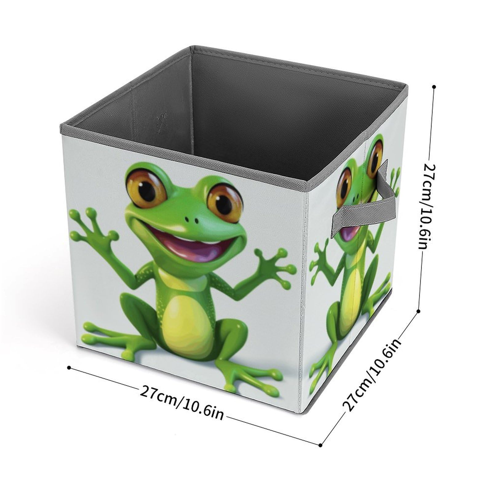 Collapsible Storage Cubes with Handles - 10.6×10.6 Inch Foldable Fabric Bins for Home Organization (Green Frog Print) - Perfect for Kids' Toys, Closet Storage & Nursery Decor