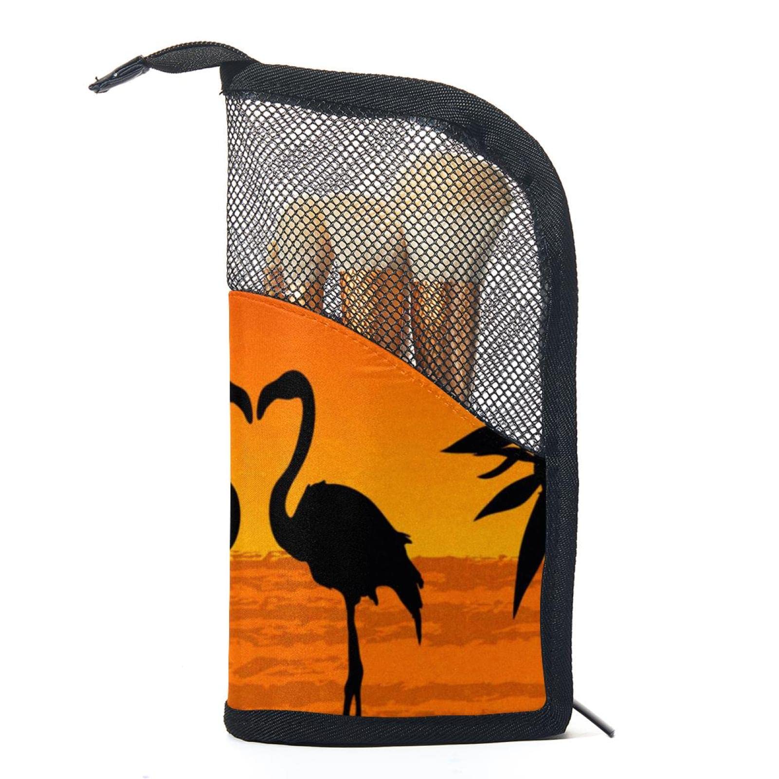 Premium 12-Piece Makeup Brush Organizer Bag - Tropical Flamingo Sunset Design, Portable Makeup Brush Holder Case for Travel & Home Storage | Perfect for Makeup Artists & Beauty Enthusiasts