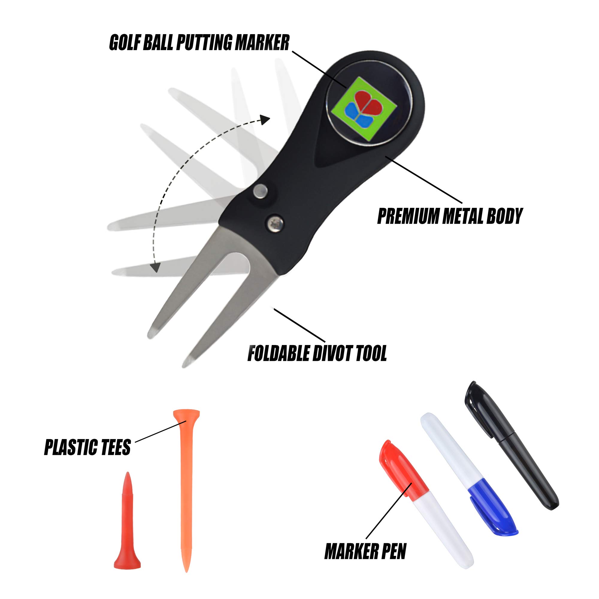 Premium Golf Accessories Gift Set - Includes Golf Towel, Club Brush with Groove Cleaner, Foldable Divot Tool, Ball Marker & Tee Holder - Waterproof Golf Bag Organizer for Men, Women & Kids - Perfect for Practice, Tournaments & Golf Course Use