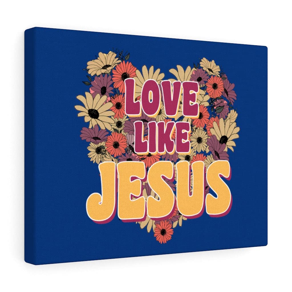 Love Like Jesus Flower Heart Christian Wall Art - Bible Verse Print - Ready to Hang Canvas for Home, Church & Office Decor - Inspirational Scripture Gift for Weddings & Baptisms