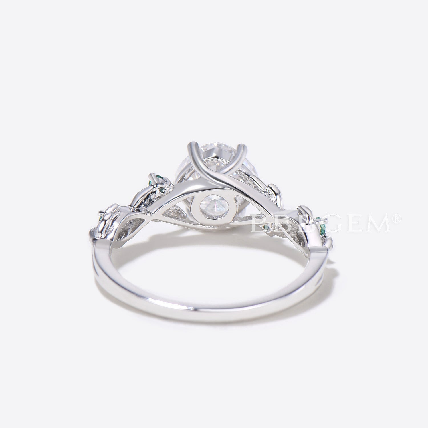Cushion Cut Moissanite Engagement Ring 14K White Gold Leaf Design Emerald Ring for Women - Perfect for Wedding, Proposal & Anniversary Gifts
