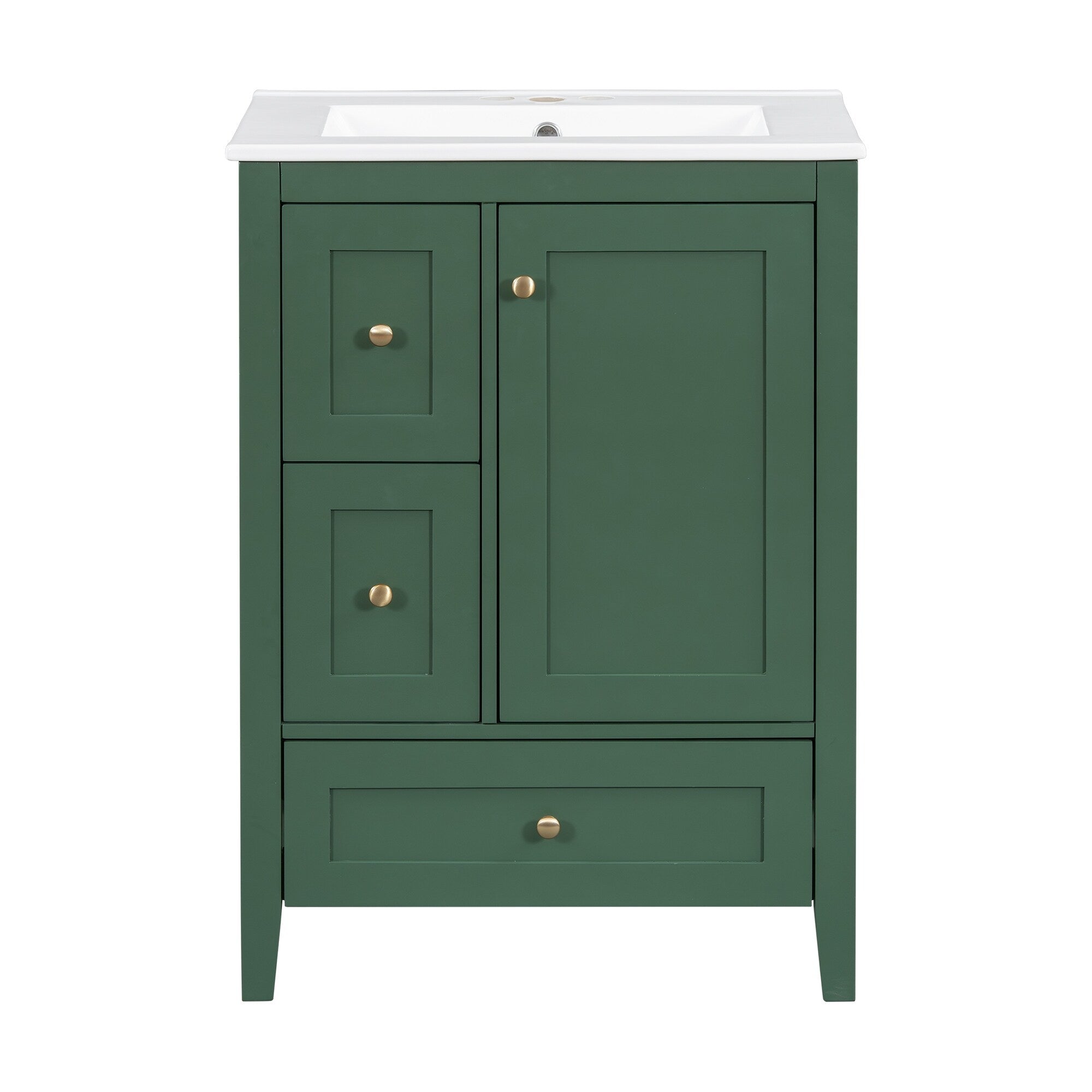 24 Inch Bathroom Vanity with Storage - Adjustable Shelf & Removable Dividers, MDF & Rubberwood Construction, Dark Green Finish for Modern Bathroom Decor