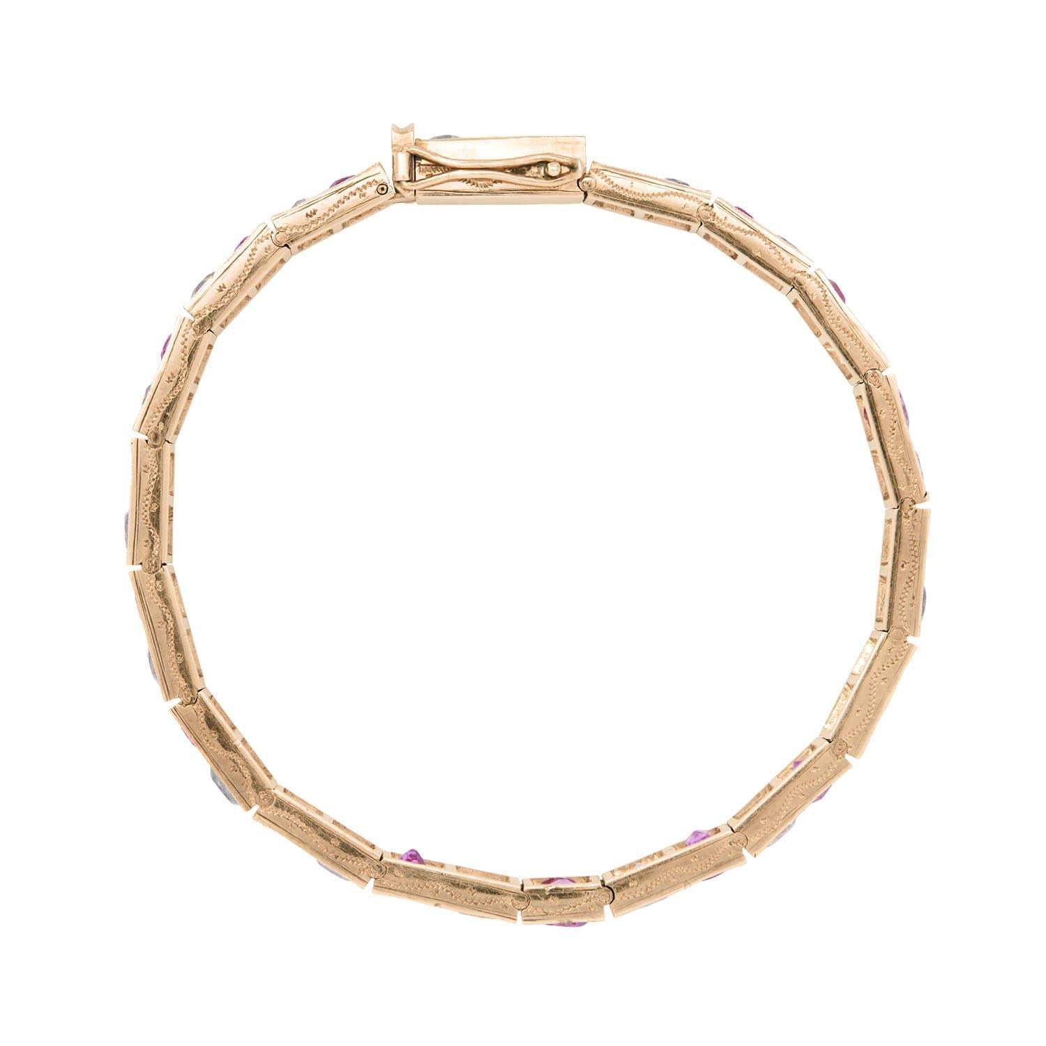 Victorian Style 14k Gold Ruby & Sapphire Line Bracelet for Women - Elegant Jewelry Gift for Wedding, Anniversary & Special Occasions