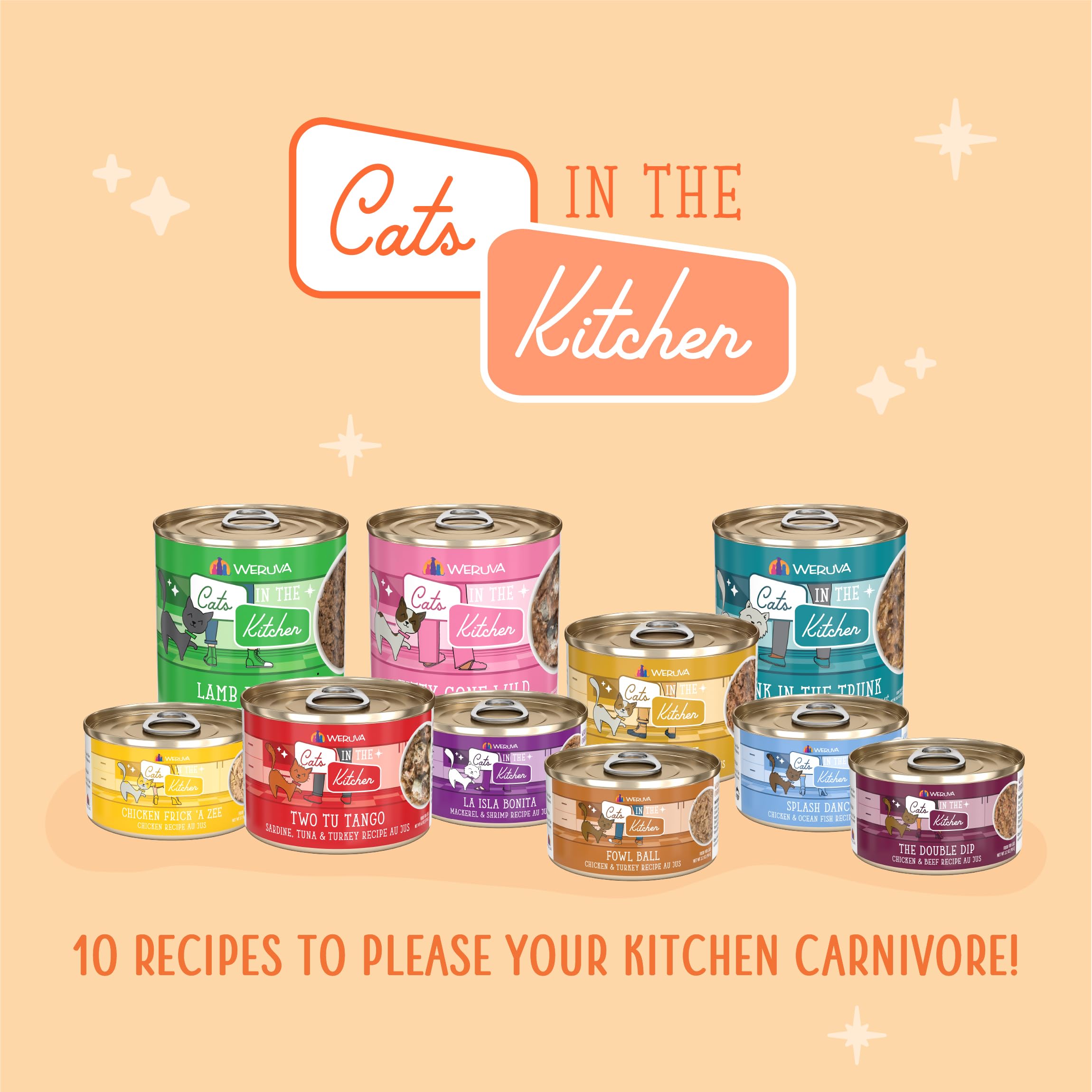 Weruva Cats in The Kitchen Wet Cat Food Variety Pack - Grain-Free, Natural Ingredients, 10oz Cans (Pack of 12) - Perfect for Picky Eaters & Indoor Cats