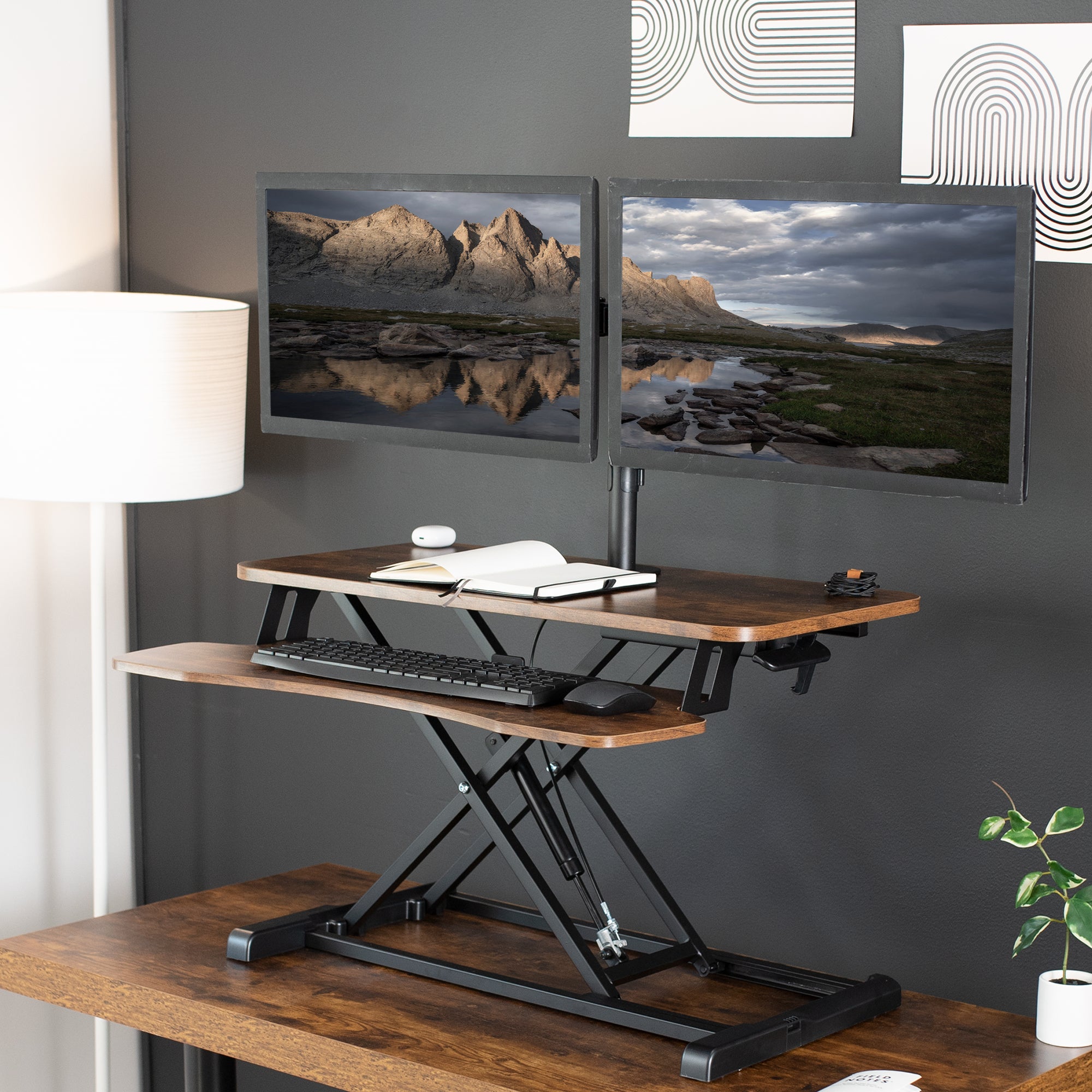 Adjustable Standing Desk Converter with Dual Monitor Mount - Ergonomic Workstation for Home & Office - Perfect for Remote Work & Productivity Boost