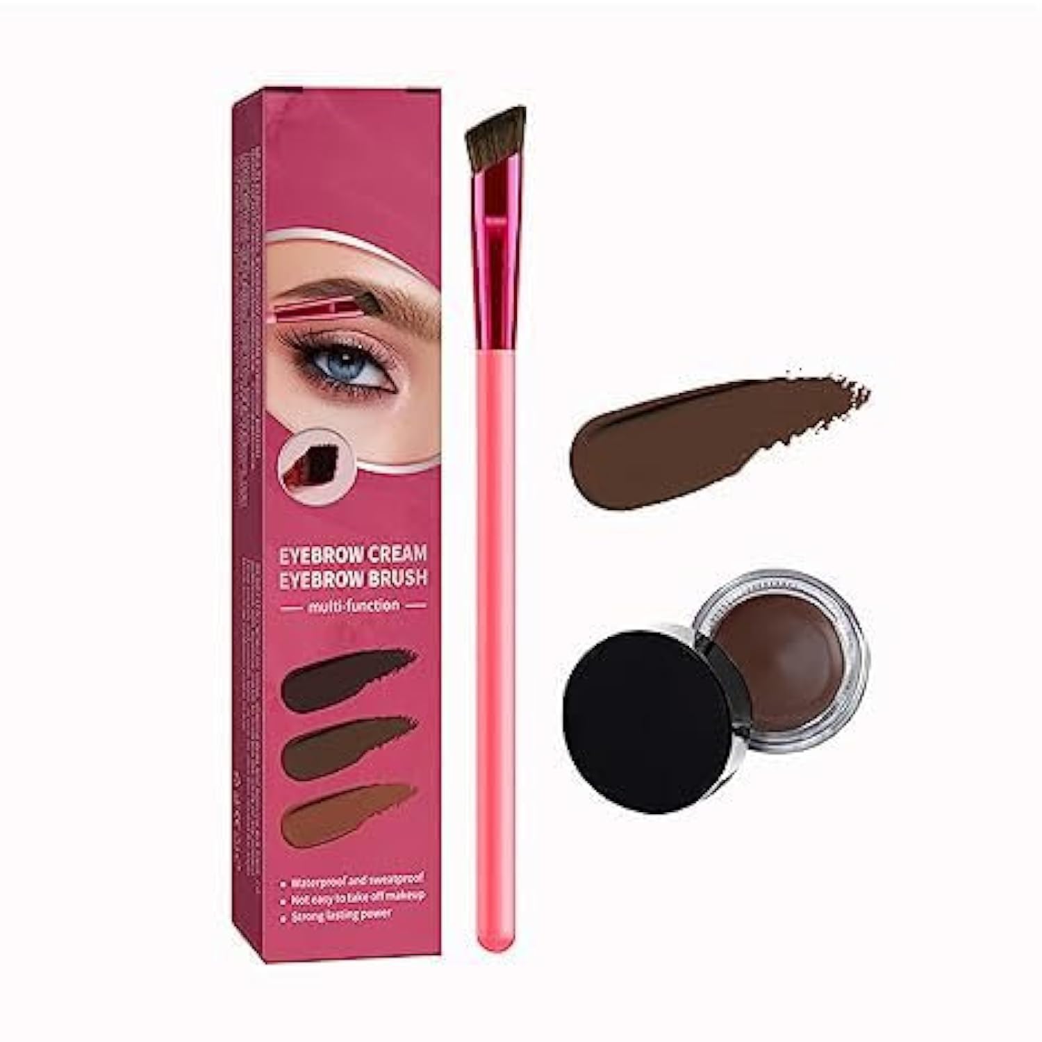 4D Eyebrow Stamp Brush - Ultra-Thin Angled Brow Brush & Cream Set for Realistic Hair Strokes (Dark Brown) - Perfect for Daily Makeup & Salon Use