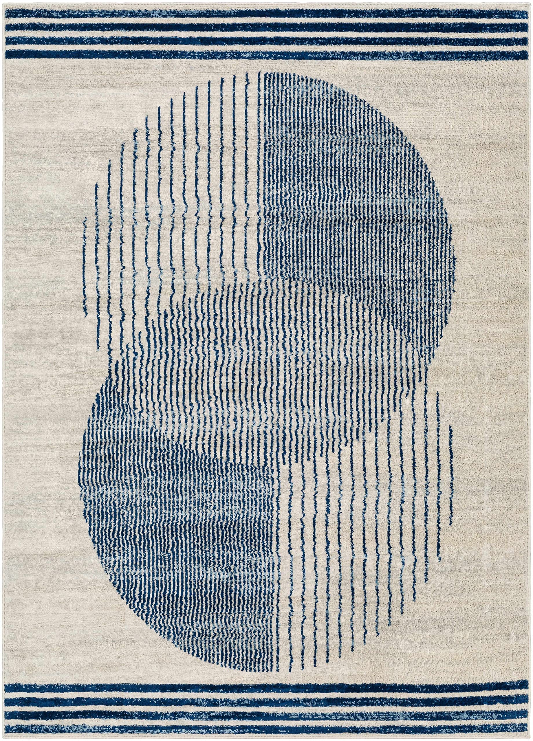 Hauteloom Usra Modern Area Rug for Living Room & Bedroom - Blue, Gray, Silver Round Rug 6'7
